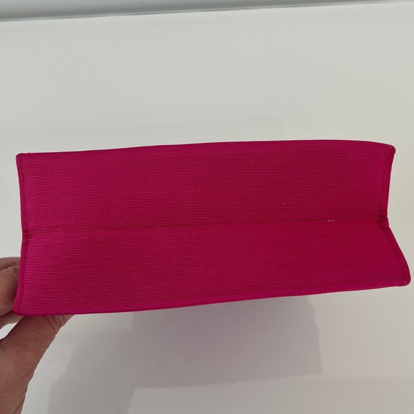 YSL Yves Saint Lauren Parfums Hot Pink Black Gold Grosgrain Clutch Authentic - Picture 8 of 12